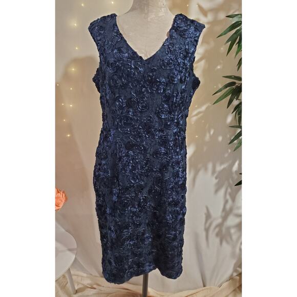 Alex Evenings Dresses & Skirts - Alex Evenings Rosette Lace Sequin V-Neck Dress Size 12 Blue Wedding Formal Party